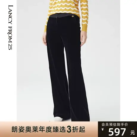 朗姿奥莱商场同款法式高腰直筒阔腿休闲裤春秋黑色百搭长裤子女商品大图