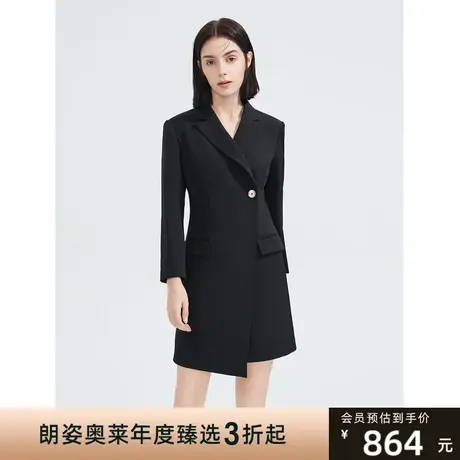 朗姿通勤高腰显瘦长袖小黑裙短裙女秋季新款西装裙气质时尚连衣裙图片