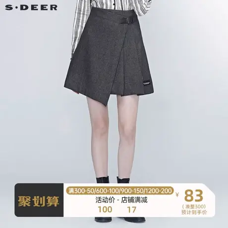 sdeer圣迪奥百褶裙褶皱拼接搭片短裙百褶裙子女秋冬S20381304图片