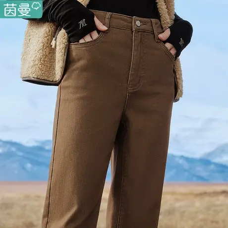 茵曼旗舰店加绒裤子女冬季2023年新款秋季直筒休闲裤女裤工装长裤图片