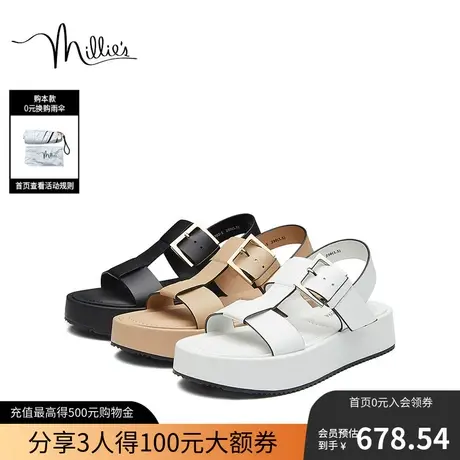 millies/妙丽2023夏商场同款牛皮时尚休闲厚底女凉鞋702-1BL3图片