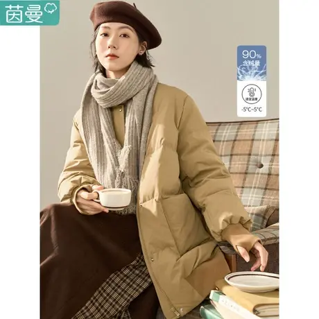 茵曼旗舰店断码名牌卡其色中长款派克羽绒服女2022年冬季新款外套商品大图