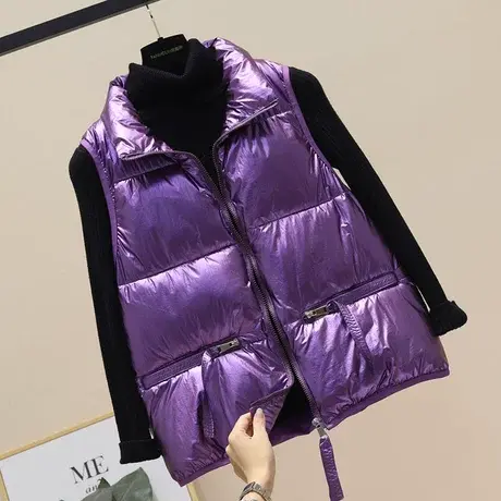 反季亮面羽绒棉马甲女冬外穿2023年新款宽松百搭棉马夹背心外套潮商品大图
