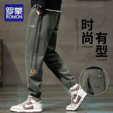 罗蒙工装裤子男款春秋季新款潮牌宽松束脚休闲长裤男生哈伦九分裤图片