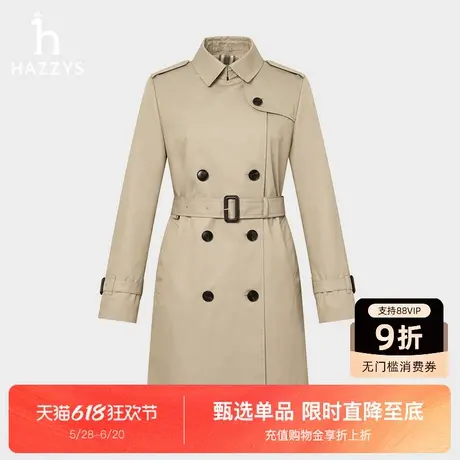 【商场同款】Hazzys哈吉斯中长款双排扣风衣女士2025年新款外套图片