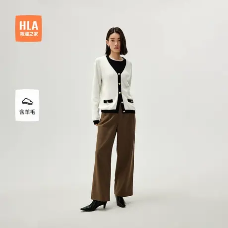 HLA/海澜之家休闲针织衫2024春夏新款V领优雅含羊毛开衫女装商品大图
