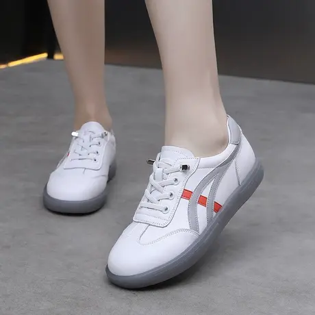 软牛皮运动小白鞋四季平底防滑妈妈鞋休闲鞋舒适真皮一脚蹬女单鞋图片