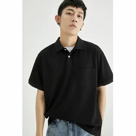 w2x定制罗纹短袖Polo衫男夏季新款休闲宽松衬衫廓形百搭薄款上衣商品大图