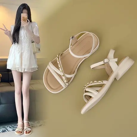 zhr时装平底凉鞋一字带凉鞋女夏外穿女士凉鞋夏季凉鞋商品大图