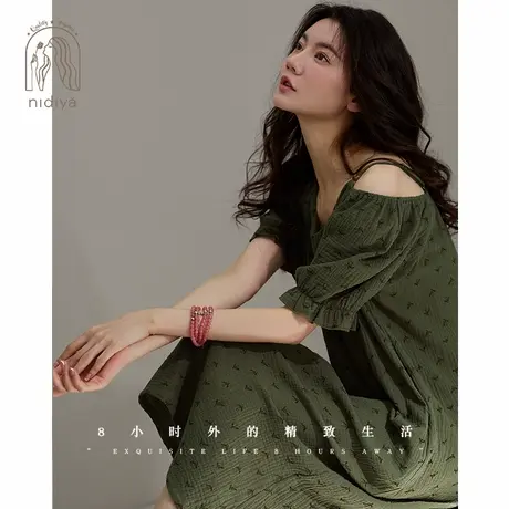 妮狄娅睡衣睡裙女士夏季纯棉纱布短袖浪漫花朵中长裙可外穿家居服商品大图