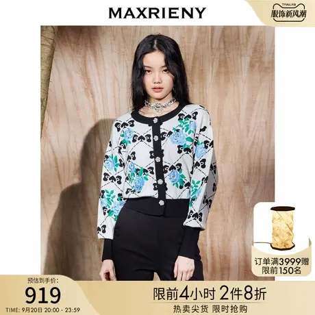MAXRIENY复古提花毛衫黑桃蝴蝶元素针织衫新款上衣女商品大图