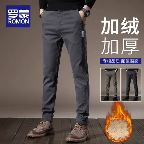 罗蒙加绒加厚保暖男士休闲裤2025新款冬季商务修身弹力直筒长裤子商品大图
