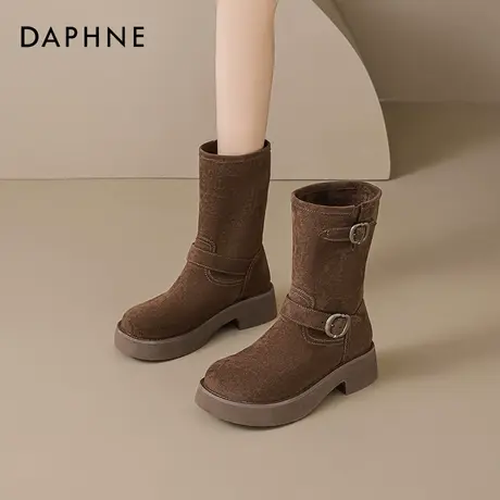 达芙妮复古西部牛仔靴女款2025夏季新款绒面瘦瘦靴美拉德中筒短靴商品大图