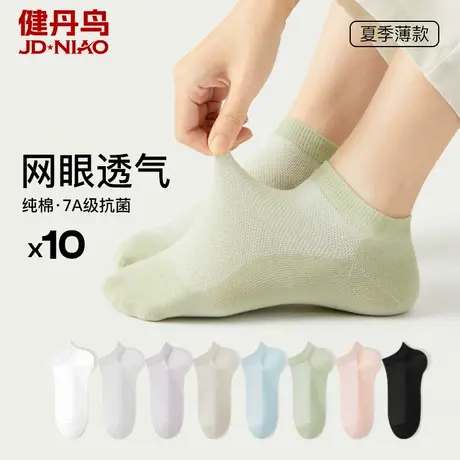 健丹鸟袜子女士夏季薄款网眼透气短袜棉质纯色防臭吸汗抗菌运动袜商品大图