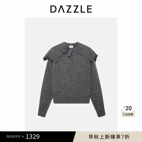 DAZZLE 地素毛衣冬季中灰色全羊毛绵羊毛翻领套头针织衫商品大图