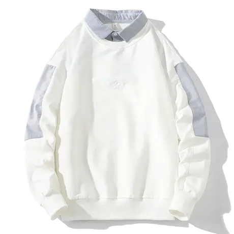 卫衣男春秋冬季假两件衬衫领ins潮流长袖打底衫白色内搭上衣服商品大图