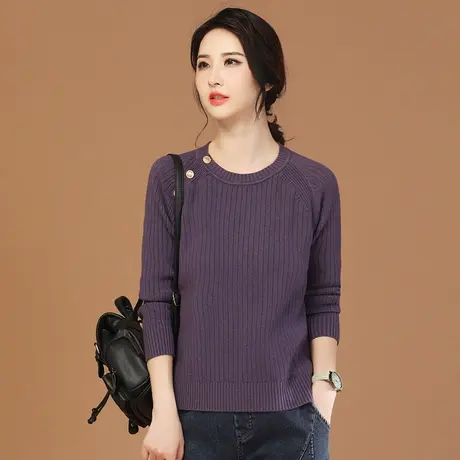 韩潮袭人复古圆领修身套头针织衫女冬季新款加厚毛衣上衣打底衫图片