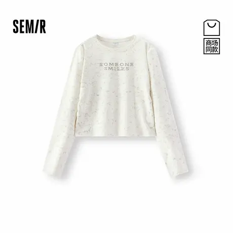 商场同款|森马长袖T恤女秋短款星空亮片蜡染字母修身2025新款衣服图片