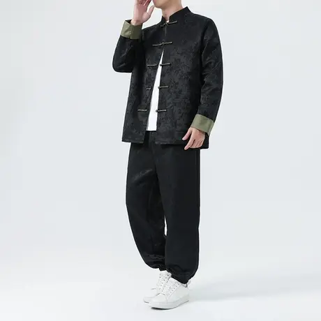 套装男中国风复古盘扣一套衣服茶禅服唐装休闲汉服两件套长裤长袖商品大图