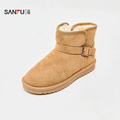 三福女毛毛鞋冬季简约都市机能风装饰扣雪地靴圆头女鞋844738商品大图
