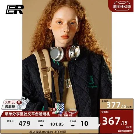 ER菱形格棉服男2023冬季潮牌美式潮牌轻薄宽松保暖情侣装图片