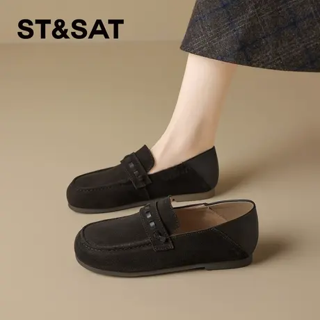 星期六复古真皮软底豆豆鞋女2026新款春季不累脚一脚蹬勃肯鞋单鞋商品大图
