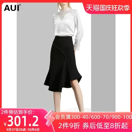欧洲站黑色设计感不规则半身裙女春秋2023新款中长款鱼尾包臀裙子图片