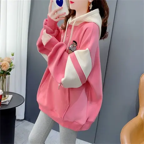 学院风卡通连帽加绒加厚卫衣女秋冬2022年新款款洋气减龄上衣外套商品大图