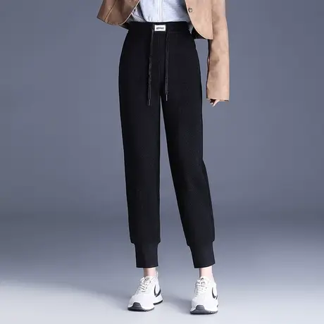 黑色束脚卫裤休闲裤女秋冬2023新款松紧高腰显瘦哈伦裤百搭小脚裤商品大图
