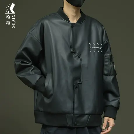 希越PU美式机车皮衣男士外套秋冬季宽松大码小众暗黑风高级感夹克商品大图