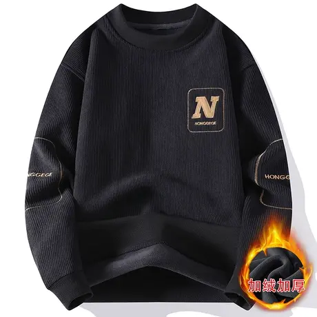2023圆领秋冬季男卫衣青少年学生加绒加厚保暖内搭打底衫潮流上衣商品大图