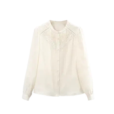 时尚气质甜美长袖衬衫2023年秋季新款淑女温柔通勤圆领显瘦上衣商品大图