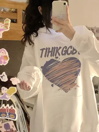 ins超火卫衣女秋冬oversize连帽加绒加厚外套韩版潮宽松慵懒上衣图片