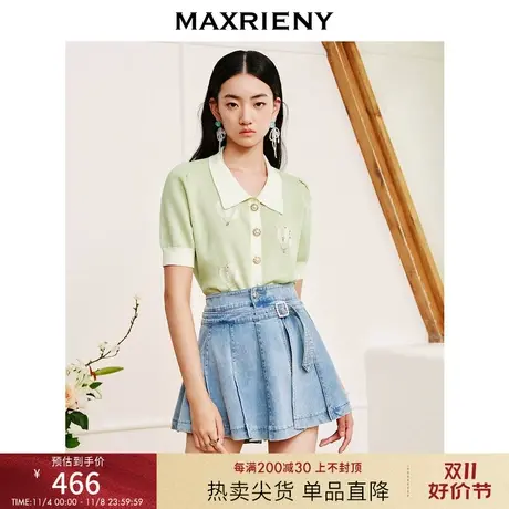 MAXRIENY甜美多巴胺穿搭提花套头针织毛衫显瘦修身polo领上衣女商品大图