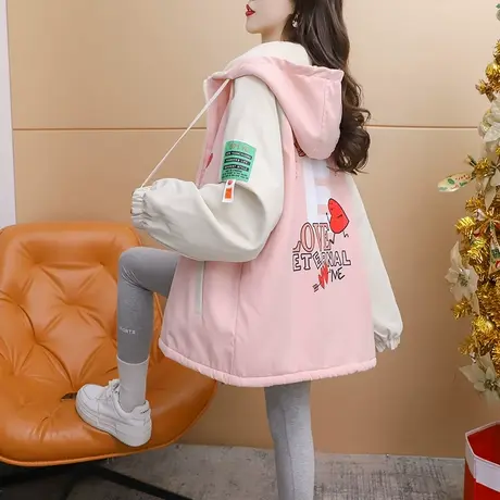 加绒加厚连帽工装外套女2023新款秋冬季爆款洋气宽松设计感派克服图片
