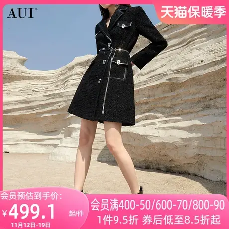 AUI黑色御姐气质西装毛呢外套女2023冬新款中长款修身呢子大衣厚图片