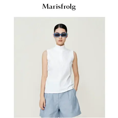 【高弹针织面料】玛丝菲尔夏季新款时尚无袖基础百搭白色T恤女图片