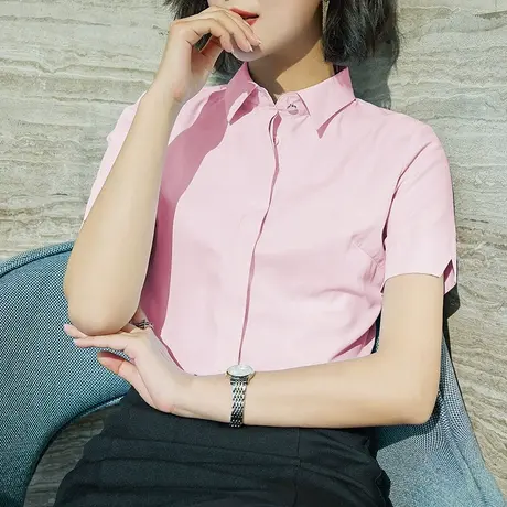 粉色衬衫女短袖夏装新款高级感工作服正装设计感小众职业免烫衬衣商品大图