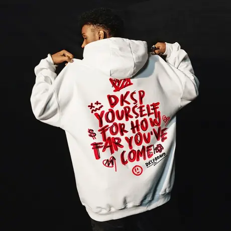 Nuthink国潮加绒加厚连帽卫衣男潮牌潮流宽松街头保暖春季帽衫潮商品大图