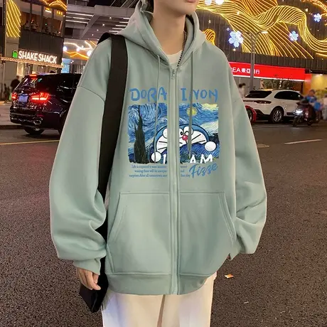 港风卫衣外套男春秋款潮牌宽松休闲帽衫情侣春季连帽拉链开衫衣服图片