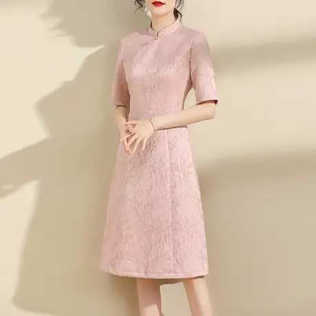 水墨青华2023夏季新品时尚立领显瘦旗袍a型裙优雅百搭提花连衣裙图片
