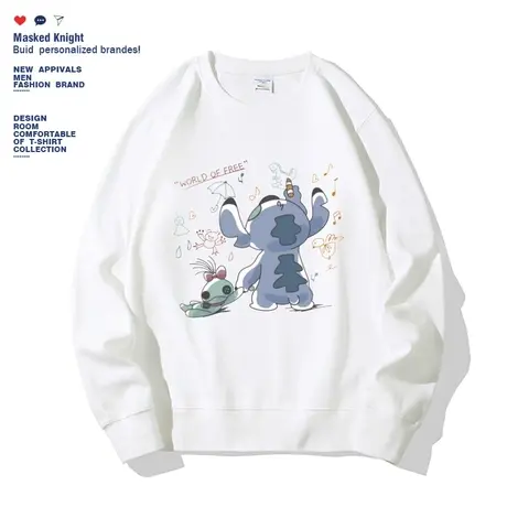 秋季潮牌港风涂鸦印花白色卫衣男学生情侣薄款圆领宽松休闲上衣商品大图