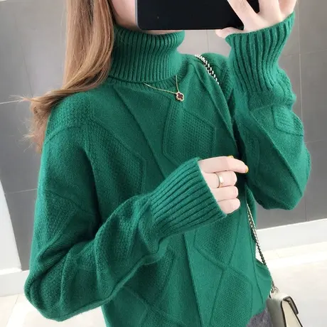 2023春装新款韩版宽松纯色高领长袖加厚针织套头慵懒风毛衣女学生图片