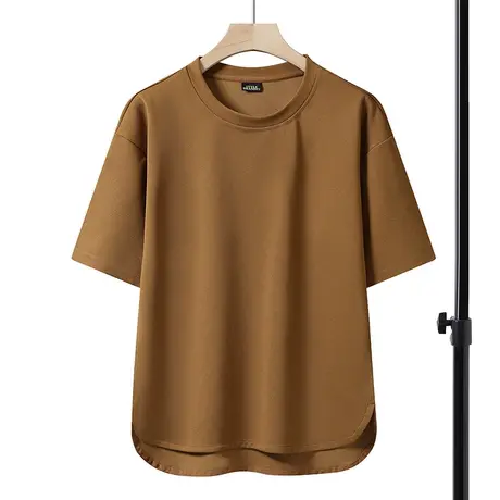 男士夏季冰丝短袖t恤潮牌圆摆半袖宽松上衣青少年纯色百搭打底衫商品大图