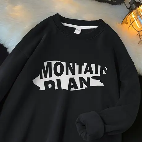 450g重磅黑色卫衣男秋冬款长袖t恤潮流百搭摇粒绒圆领无帽上衣服商品大图