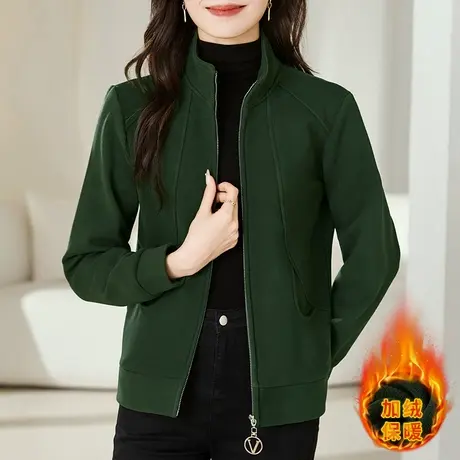 加绒连帽呢子外套女秋冬2023年新款休闲时尚拉链卫衣开衫立领上衣商品大图