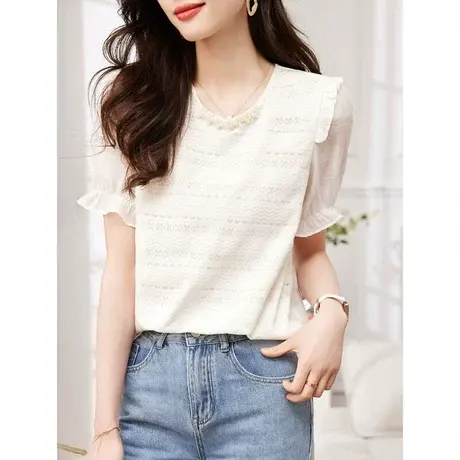 时尚气质蕾丝短袖衬衫图片