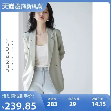 嘉茱莉夏季新款短袖西装外套女薄款小西装小个子通勤上衣休闲西服商品大图