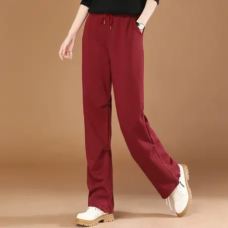 韩潮袭人松紧高腰阔腿运动裤女2024春季新款宽松直筒工装长裤子商品大图