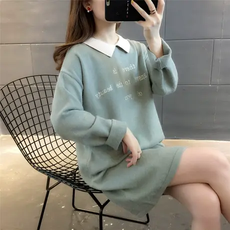 套头毛衣女2023秋装新款宽松显瘦中长款百搭休闲假两件衬衫领上衣商品大图